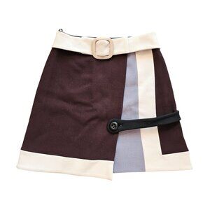 Prada Dark Brown and Beige Belt Detail Mini Skirt Sz 40